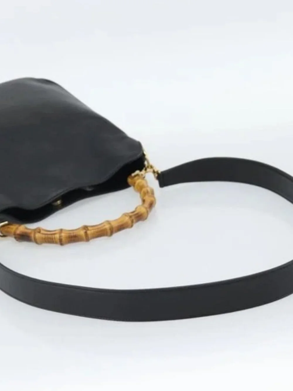 GUCCI Bamboo Shoulder Bag Leather 2way Black Gold 001 1638 2058 Auth ep15046
